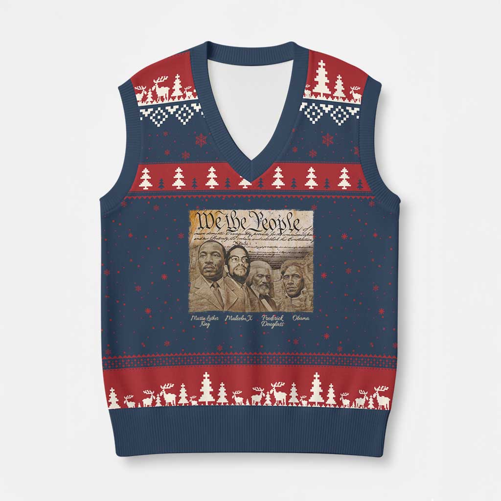 Civil Right Leaders V-Neck Knit Sweater Vest Martin Luther King Malcolm X Frederick Douglass Obama Black History Month TS11 Navy Red Print Your Wear