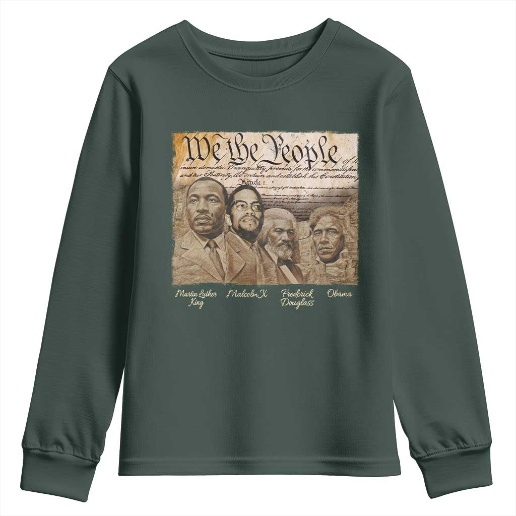 Civil Right Leaders Youth Sweatshirt Martin Luther King Malcolm X Frederick Douglass Obama Black History Month TS11 Dark Forest Green Print Your Wear