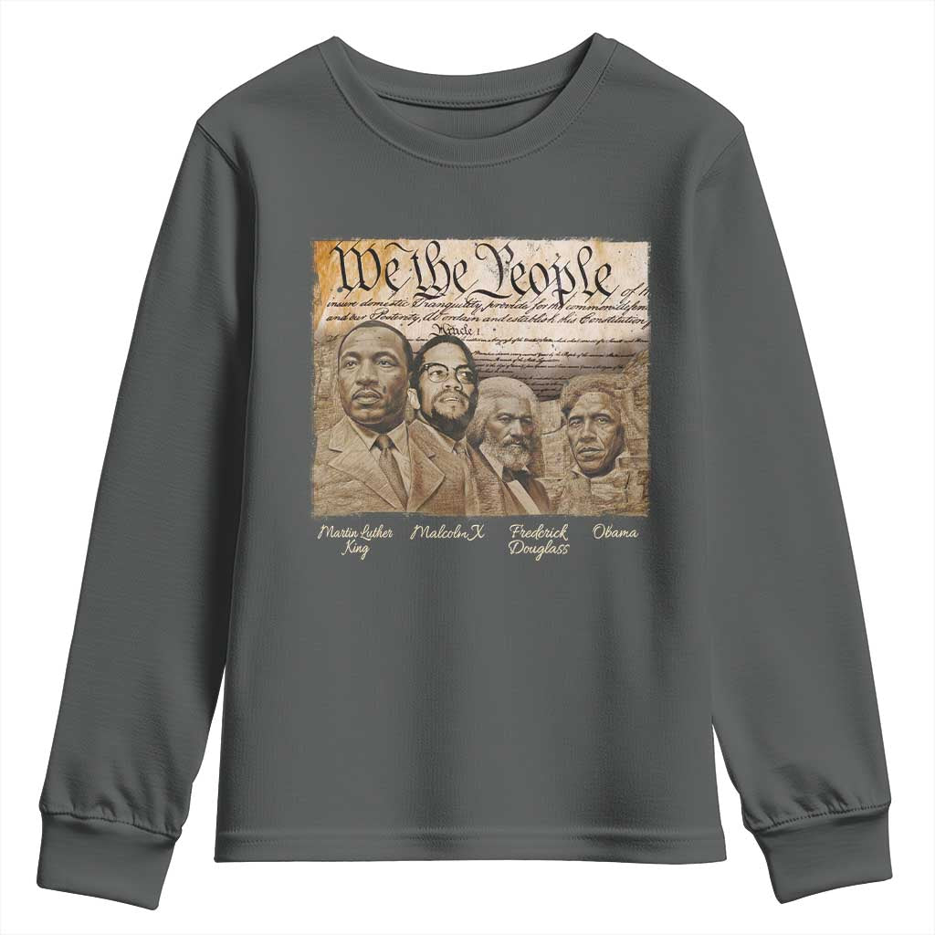 Civil Right Leaders Youth Sweatshirt Martin Luther King Malcolm X Frederick Douglass Obama Black History Month TS11 Dark Heather Print Your Wear