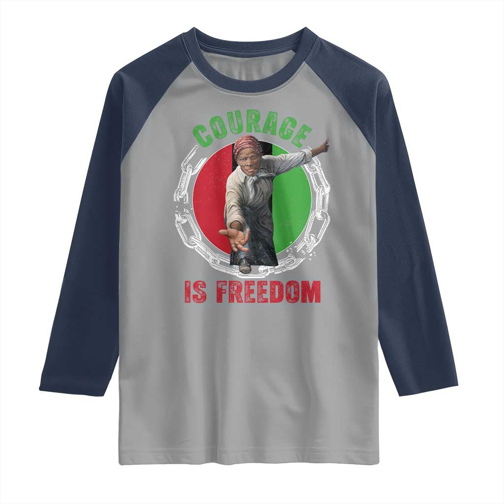 Harriet Tubman Raglan Shirt Courage Is Freedom Black History Hero TS11 Sport Gray Navy Print Your Wear