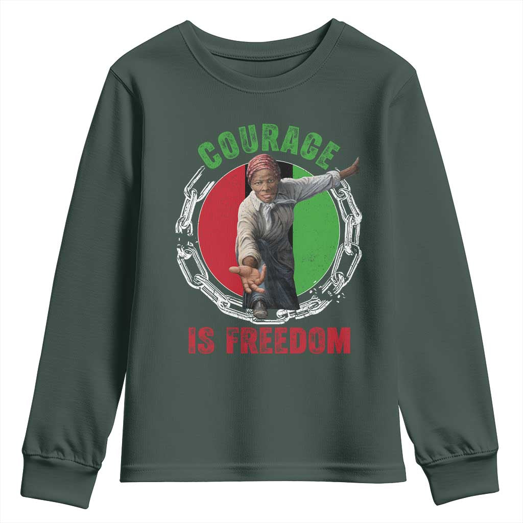 Harriet Tubman Youth Sweatshirt Courage Is Freedom Black History Hero TS11 Dark Forest Green Print Your Wear