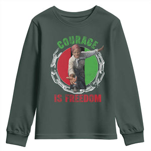 Harriet Tubman Youth Sweatshirt Courage Is Freedom Black History Hero TS11 Dark Forest Green Print Your Wear