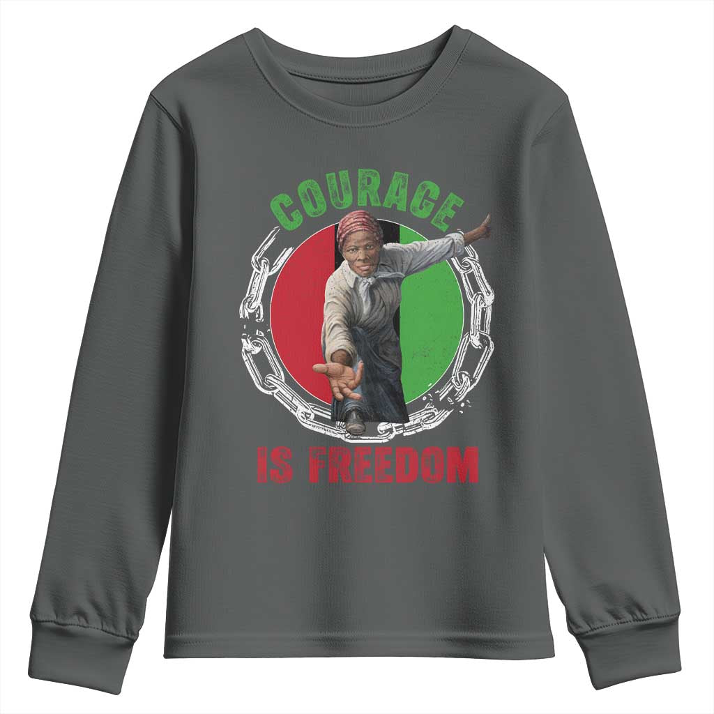 Harriet Tubman Youth Sweatshirt Courage Is Freedom Black History Hero TS11 Dark Heather Print Your Wear
