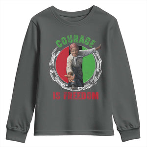 Harriet Tubman Youth Sweatshirt Courage Is Freedom Black History Hero TS11 Dark Heather Print Your Wear