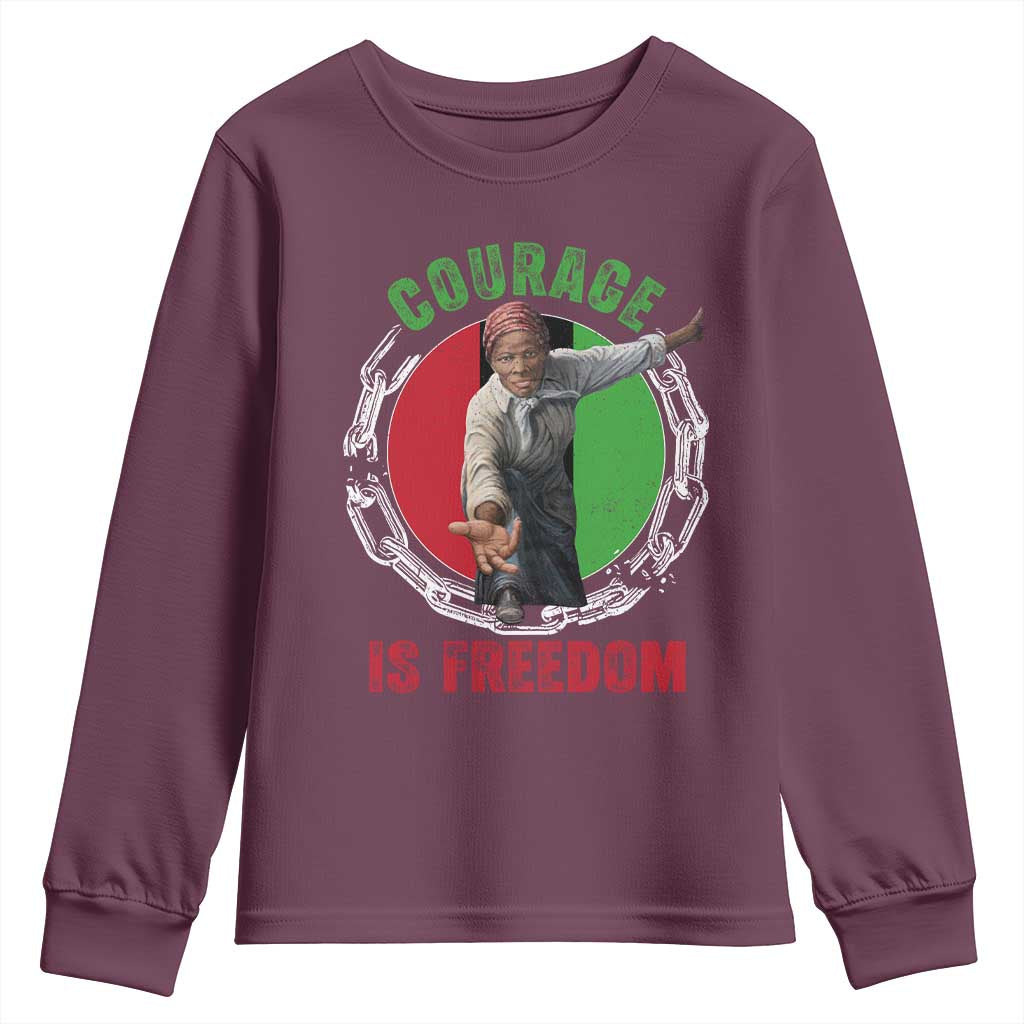 Harriet Tubman Youth Sweatshirt Courage Is Freedom Black History Hero TS11 Maroon Print Your Wear