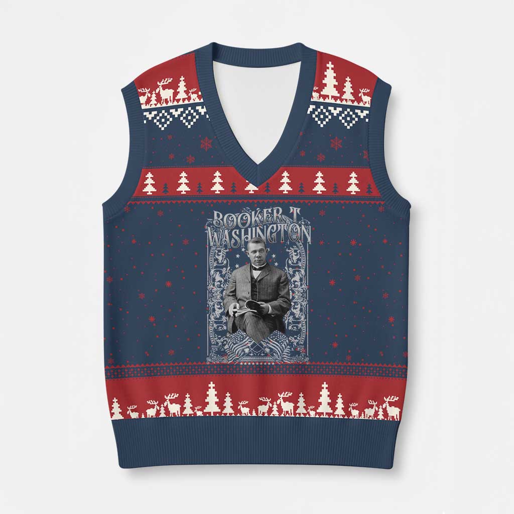 Booker Taliaferro Washington V-Neck Knit Sweater Vest African American Educator Black History TS11 Navy Red Print Your Wear