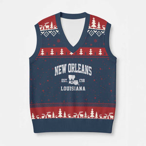 New Orleans Louisiana LA Est 1718 V-Neck Knit Sweater Vest TS11 Navy Red Print Your Wear