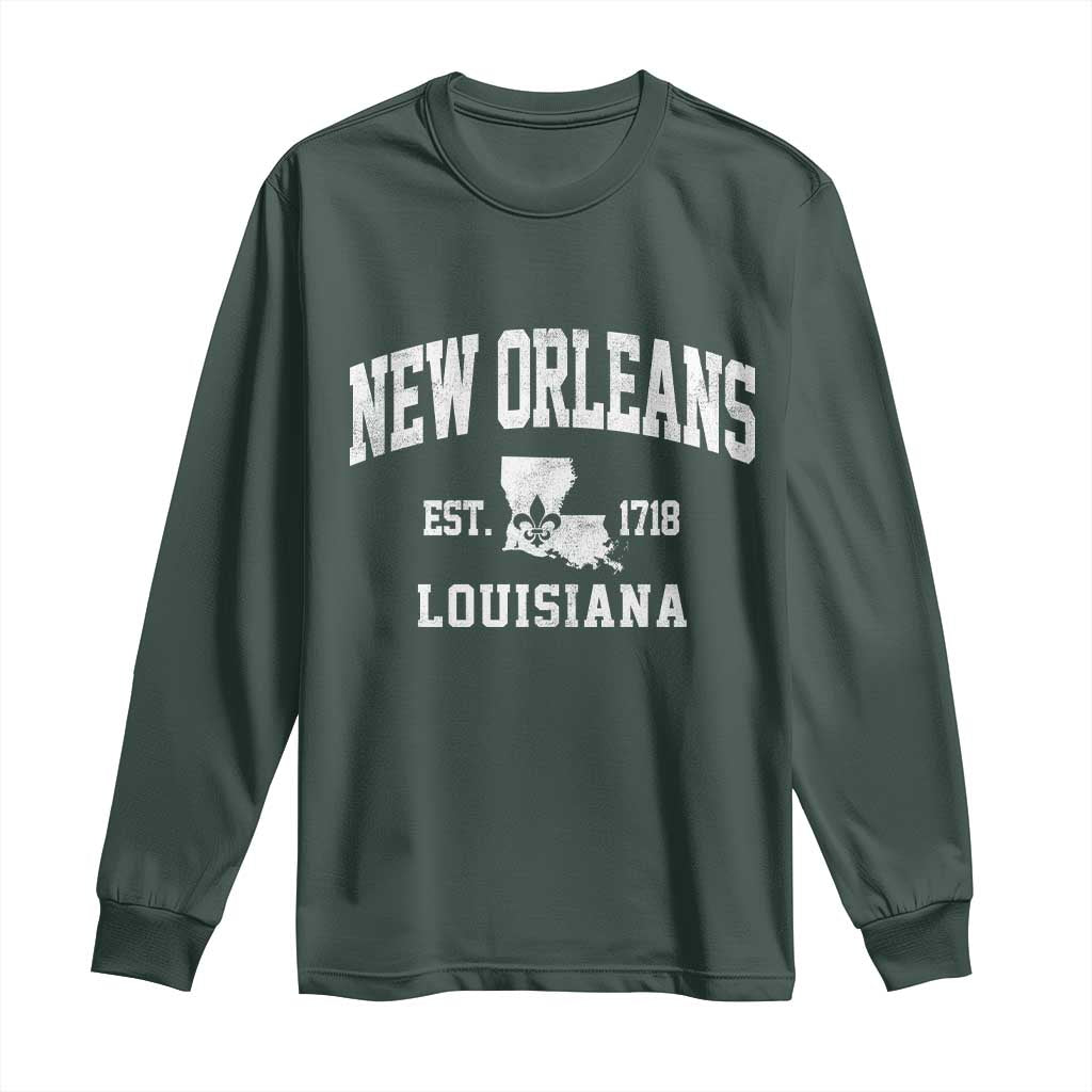 New Orleans Louisiana LA Est 1718 Long Sleeve Shirt TS11 Dark Forest Green Print Your Wear