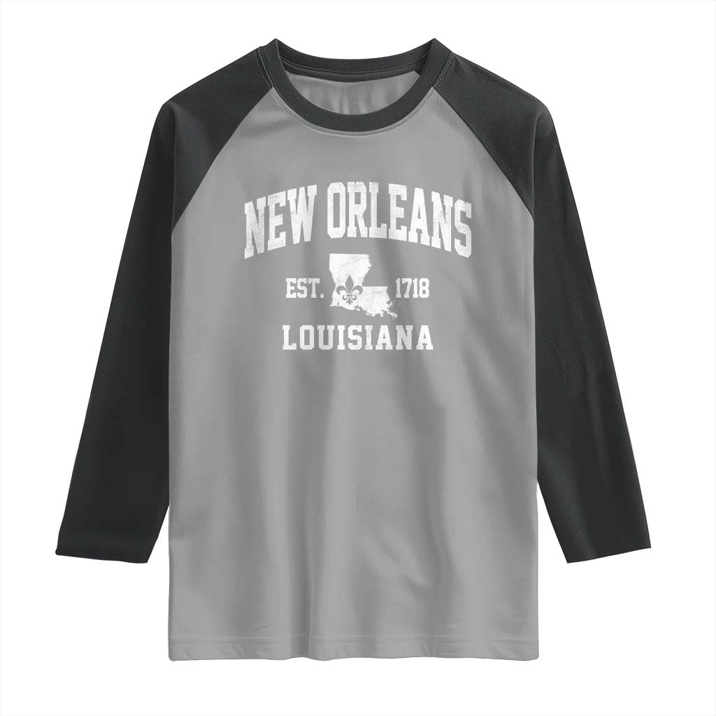 New Orleans Louisiana LA Est 1718 Raglan Shirt TS11 Sport Gray Black Print Your Wear