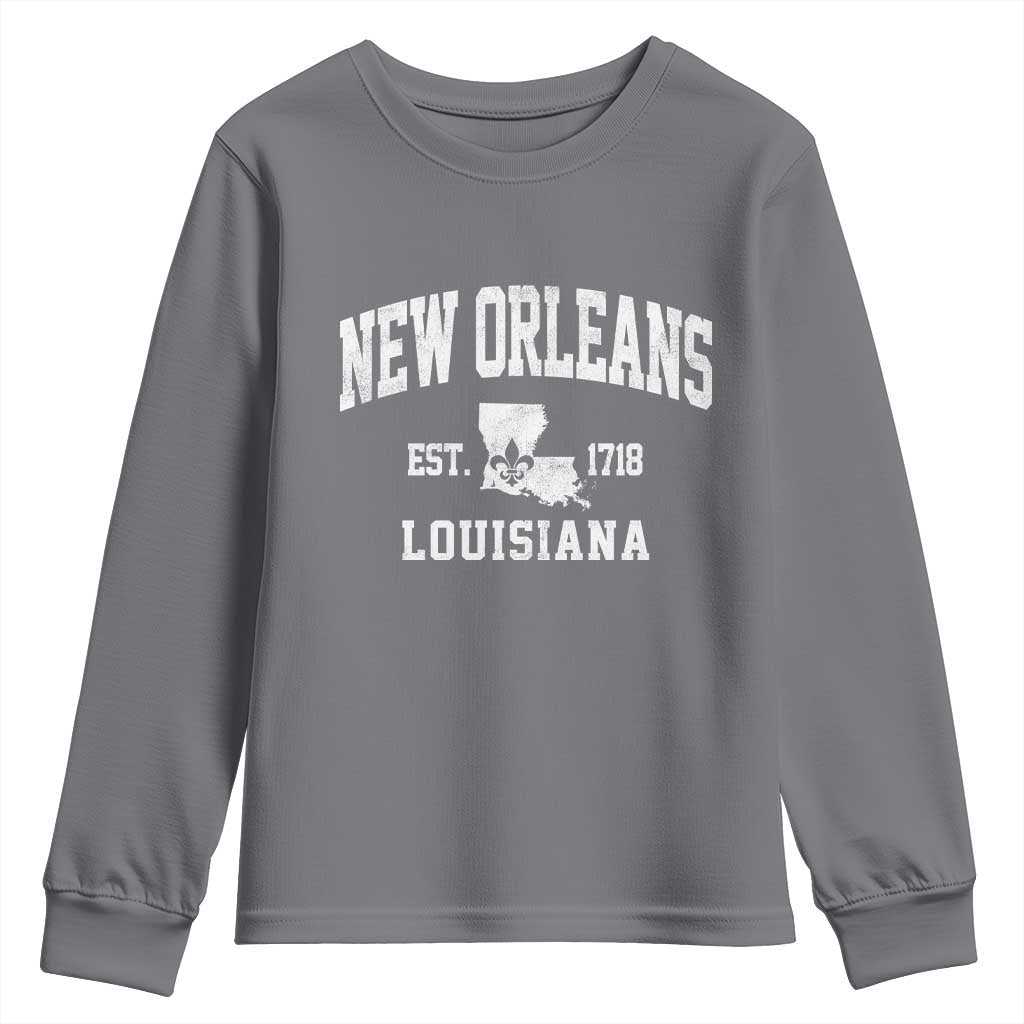 New Orleans Louisiana LA Est 1718 Youth Sweatshirt TS11 Charcoal Print Your Wear