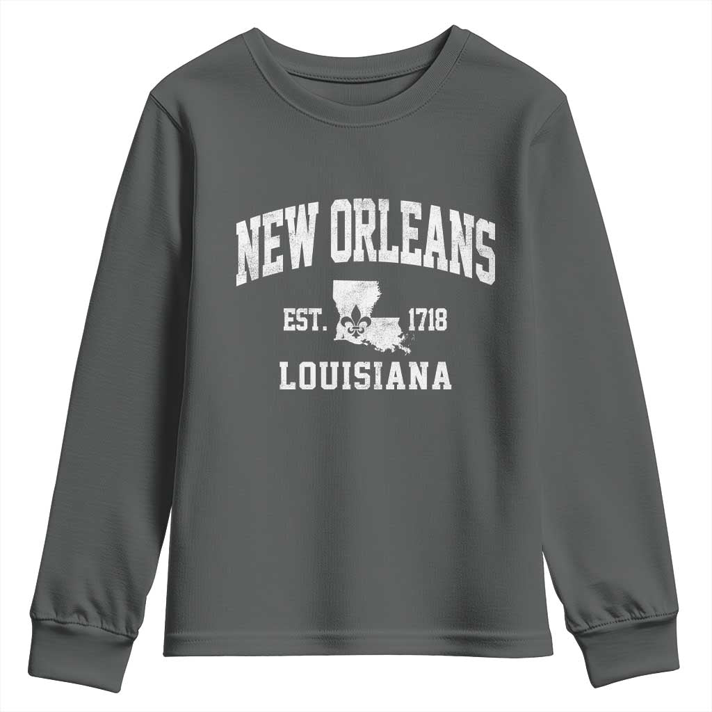 New Orleans Louisiana LA Est 1718 Youth Sweatshirt TS11 Dark Heather Print Your Wear