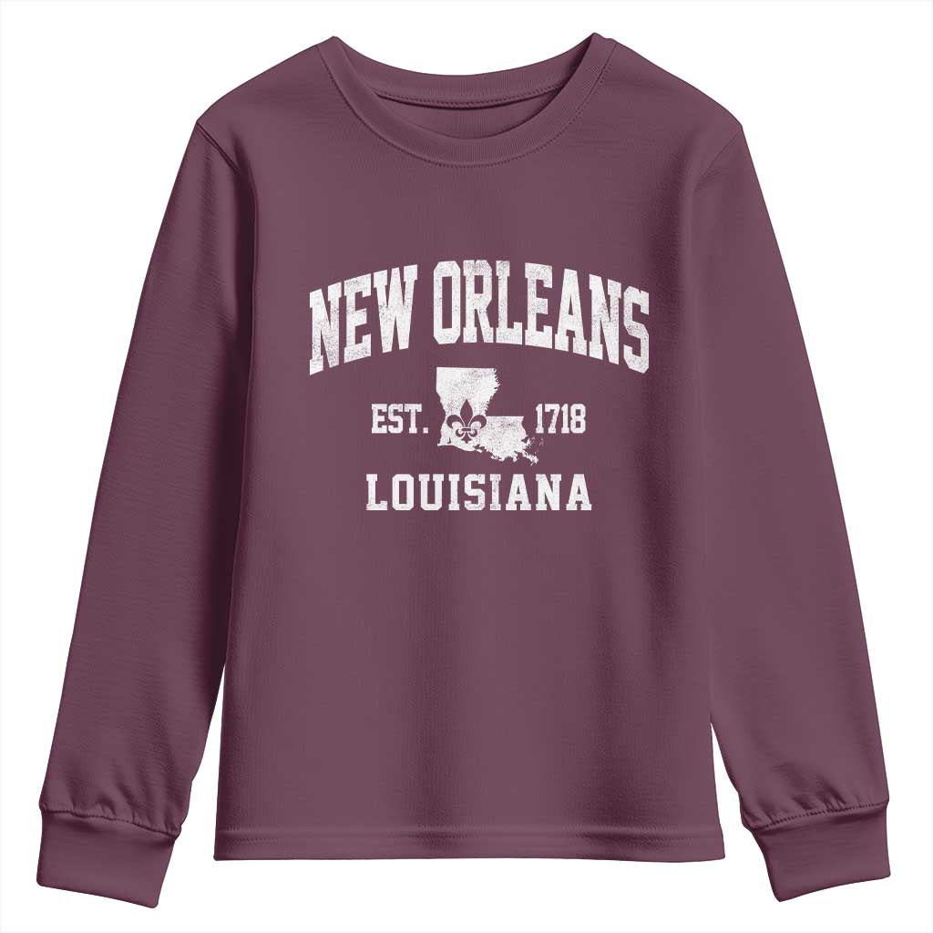 New Orleans Louisiana LA Est 1718 Youth Sweatshirt TS11 Maroon Print Your Wear