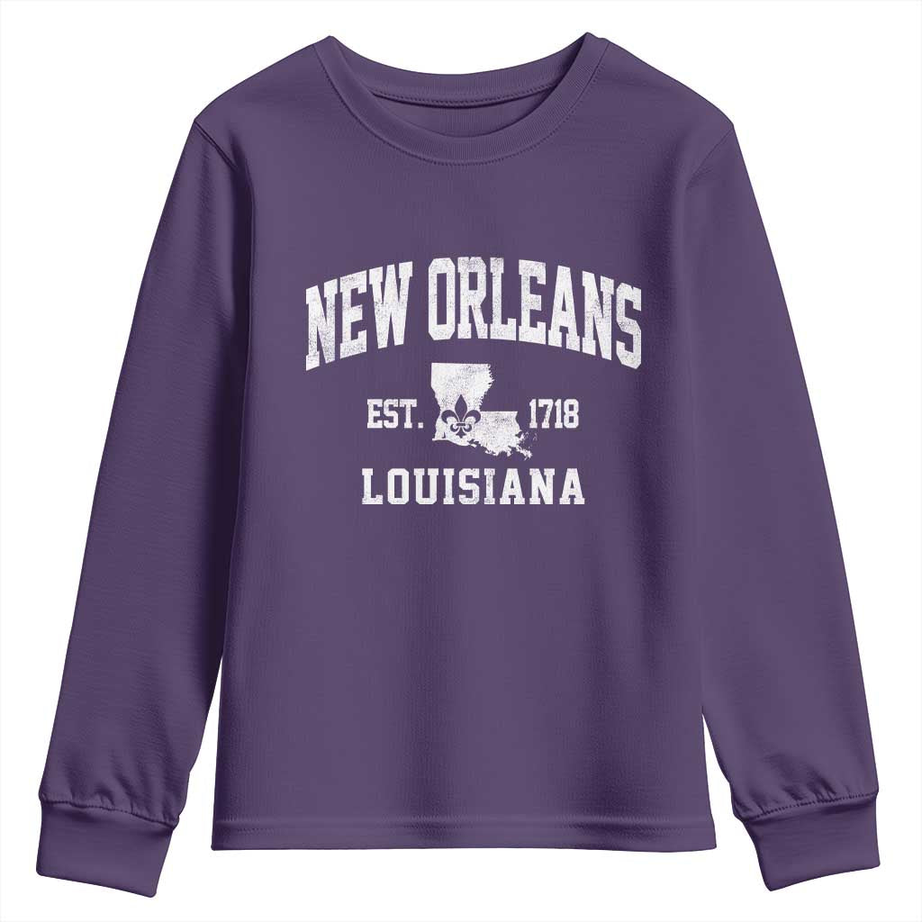 New Orleans Louisiana LA Est 1718 Youth Sweatshirt TS11 Purple Print Your Wear