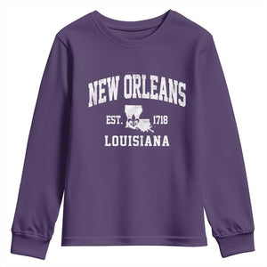 New Orleans Louisiana LA Est 1718 Youth Sweatshirt TS11 Purple Print Your Wear