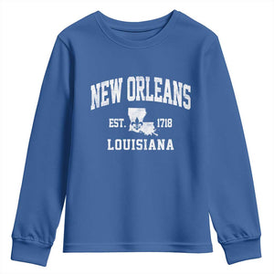New Orleans Louisiana LA Est 1718 Youth Sweatshirt TS11 Royal Blue Print Your Wear