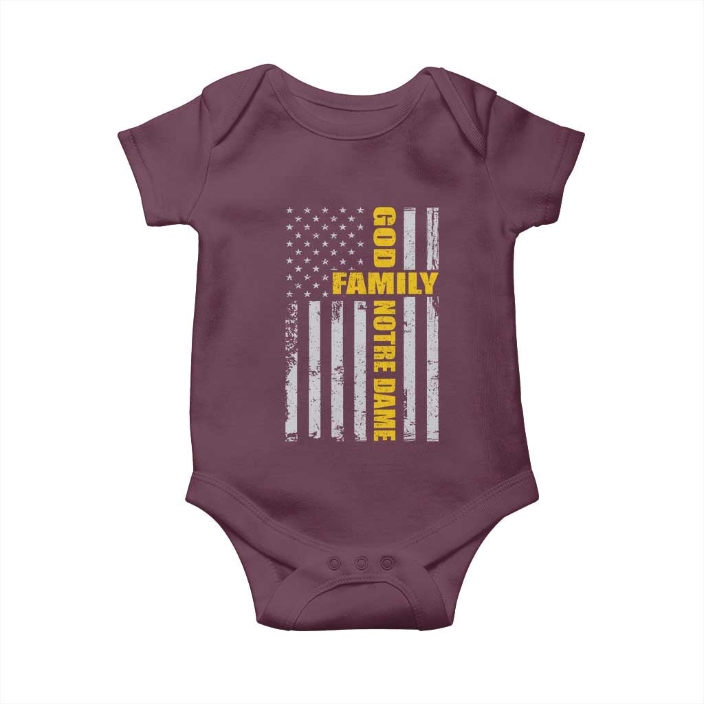 God Family Notre Dame Baby Onesie Irish Patriotic American Flag TS11 Maroon Print Your Wear