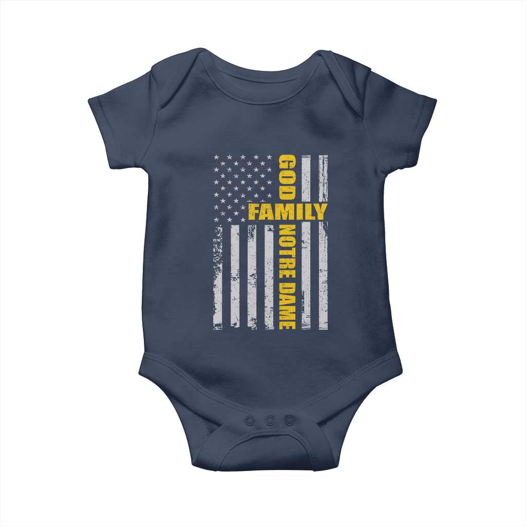 God Family Notre Dame Baby Onesie Irish Patriotic American Flag TS11 Navy Print Your Wear