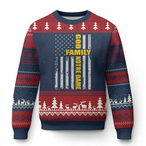 God Family Notre Dame Ugly Christmas Sweater Irish Patriotic American Flag TS11 Navy Red Print Your Wear