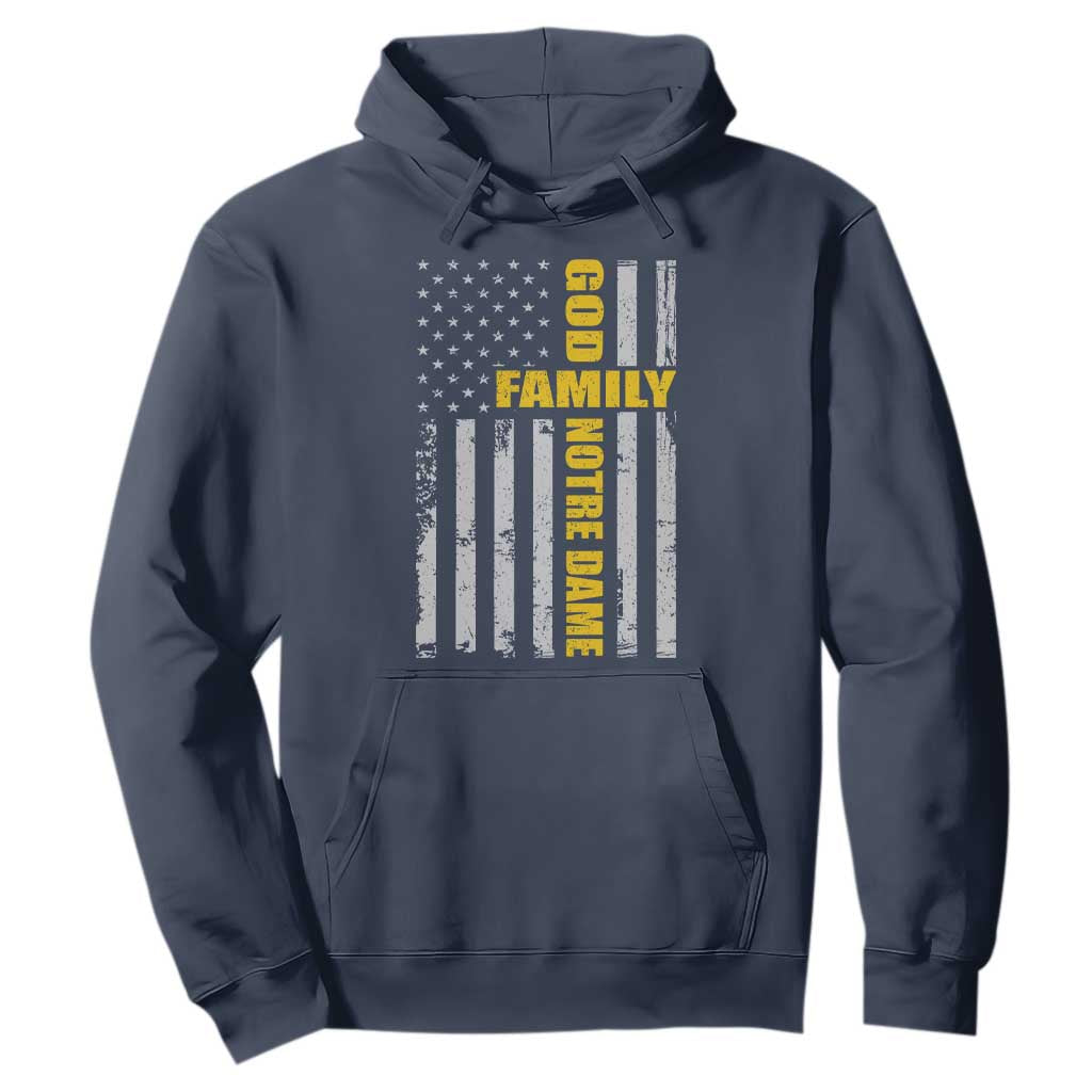 God Family Notre Dame Hoodie Irish Patriotic American Flag TS11 Navy Print Your Wear