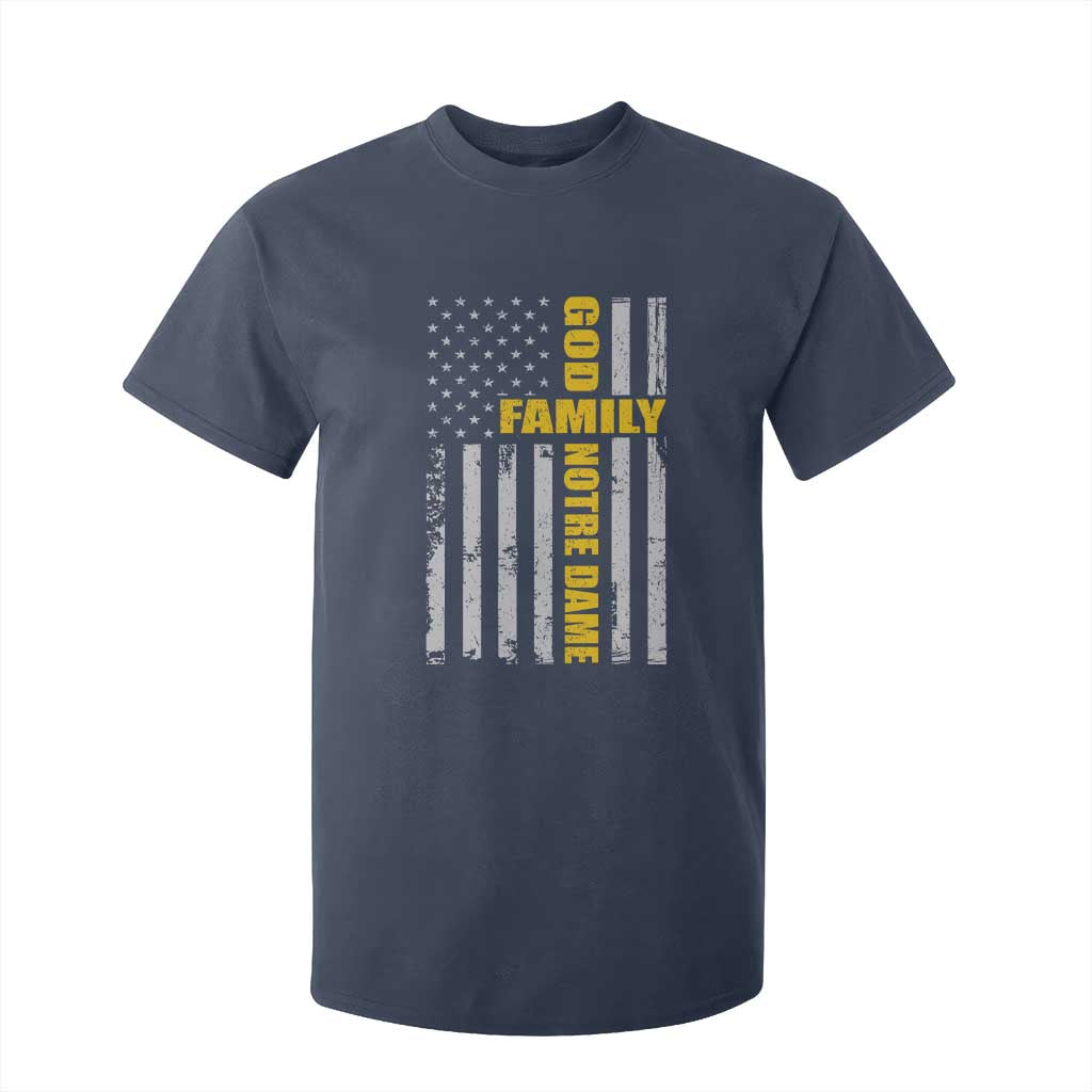 God Family Notre Dame T Shirt For Kid Irish Patriotic American Flag TS11 Navy Print Your Wear