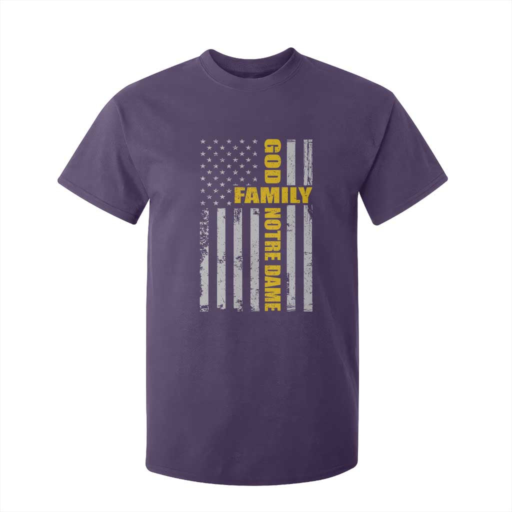 God Family Notre Dame T Shirt For Kid Irish Patriotic American Flag TS11 Purple Print Your Wear