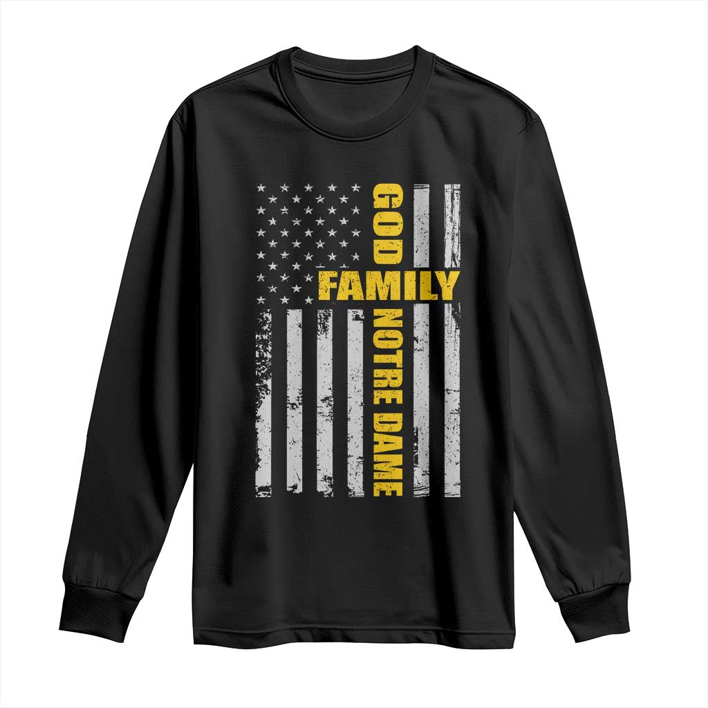 God Family Notre Dame Long Sleeve Shirt Irish Patriotic American Flag TS11 Black Print Your Wear