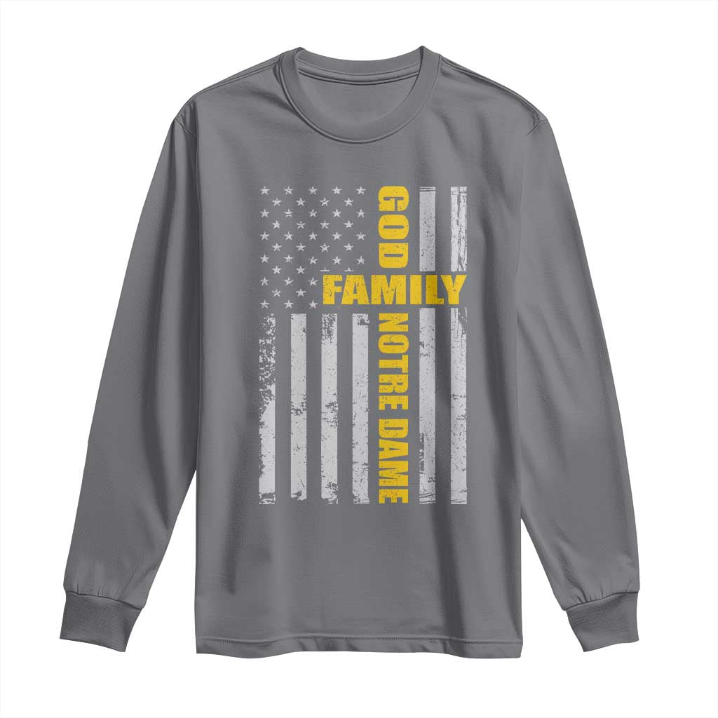 God Family Notre Dame Long Sleeve Shirt Irish Patriotic American Flag TS11 Charcoal Print Your Wear