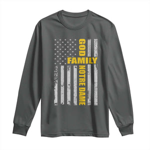 God Family Notre Dame Long Sleeve Shirt Irish Patriotic American Flag TS11 Dark Heather Print Your Wear
