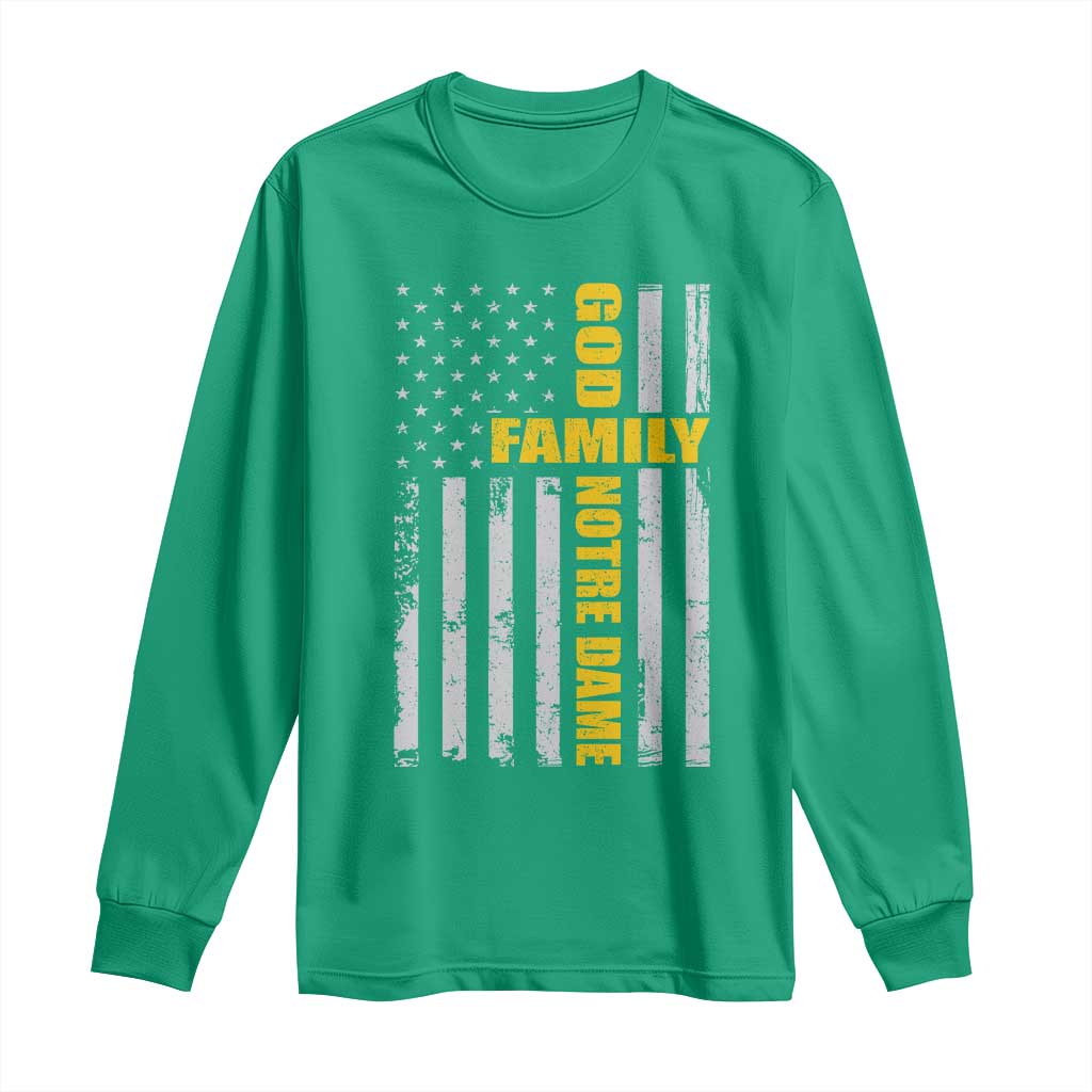 God Family Notre Dame Long Sleeve Shirt Irish Patriotic American Flag TS11 Irish Green Print Your Wear