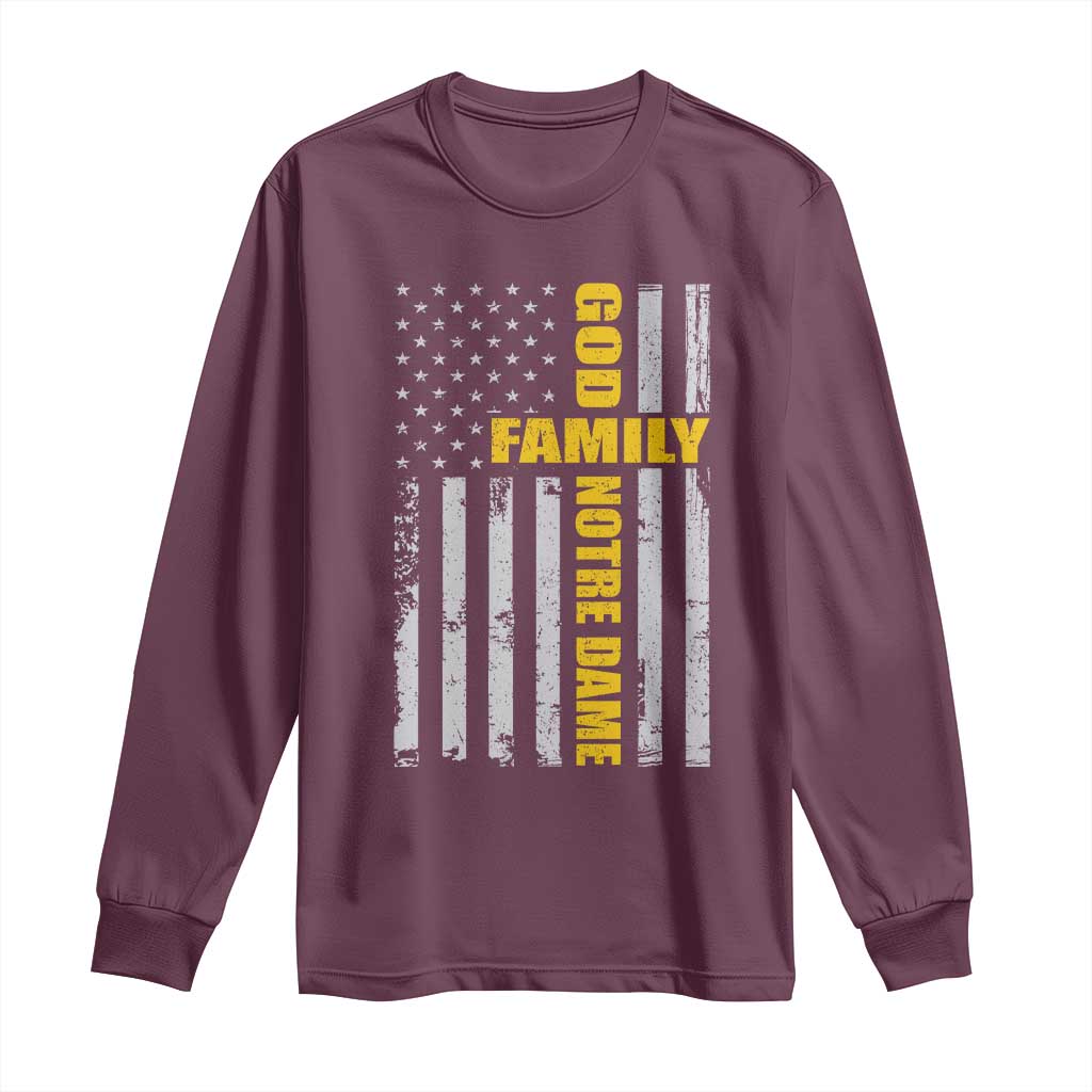God Family Notre Dame Long Sleeve Shirt Irish Patriotic American Flag TS11 Maroon Print Your Wear
