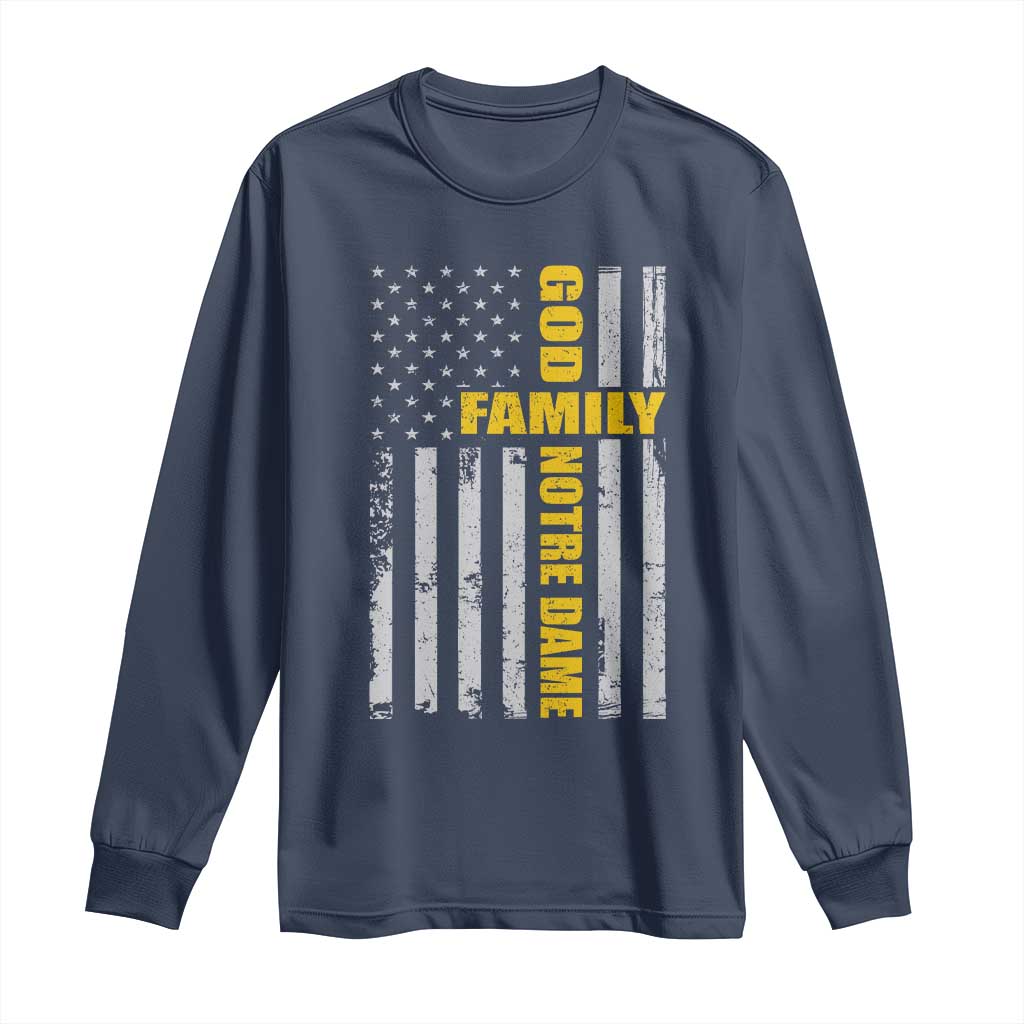God Family Notre Dame Long Sleeve Shirt Irish Patriotic American Flag TS11 Navy Print Your Wear
