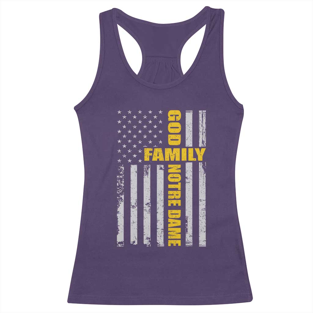 God Family Notre Dame Racerback Tank Top Irish Patriotic American Flag TS11 Purple Print Your Wear