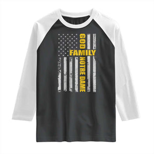 God Family Notre Dame Raglan Shirt Irish Patriotic American Flag TS11 Black White Print Your Wear