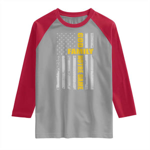 God Family Notre Dame Raglan Shirt Irish Patriotic American Flag TS11 Sport Gray Red Print Your Wear