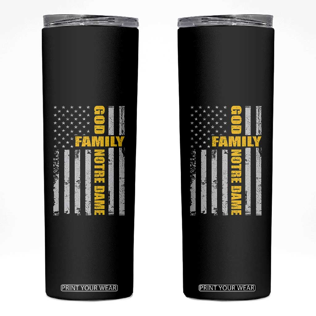 God Family Notre Dame Skinny Tumbler Irish Patriotic American Flag TS11 Black Print Your Wear