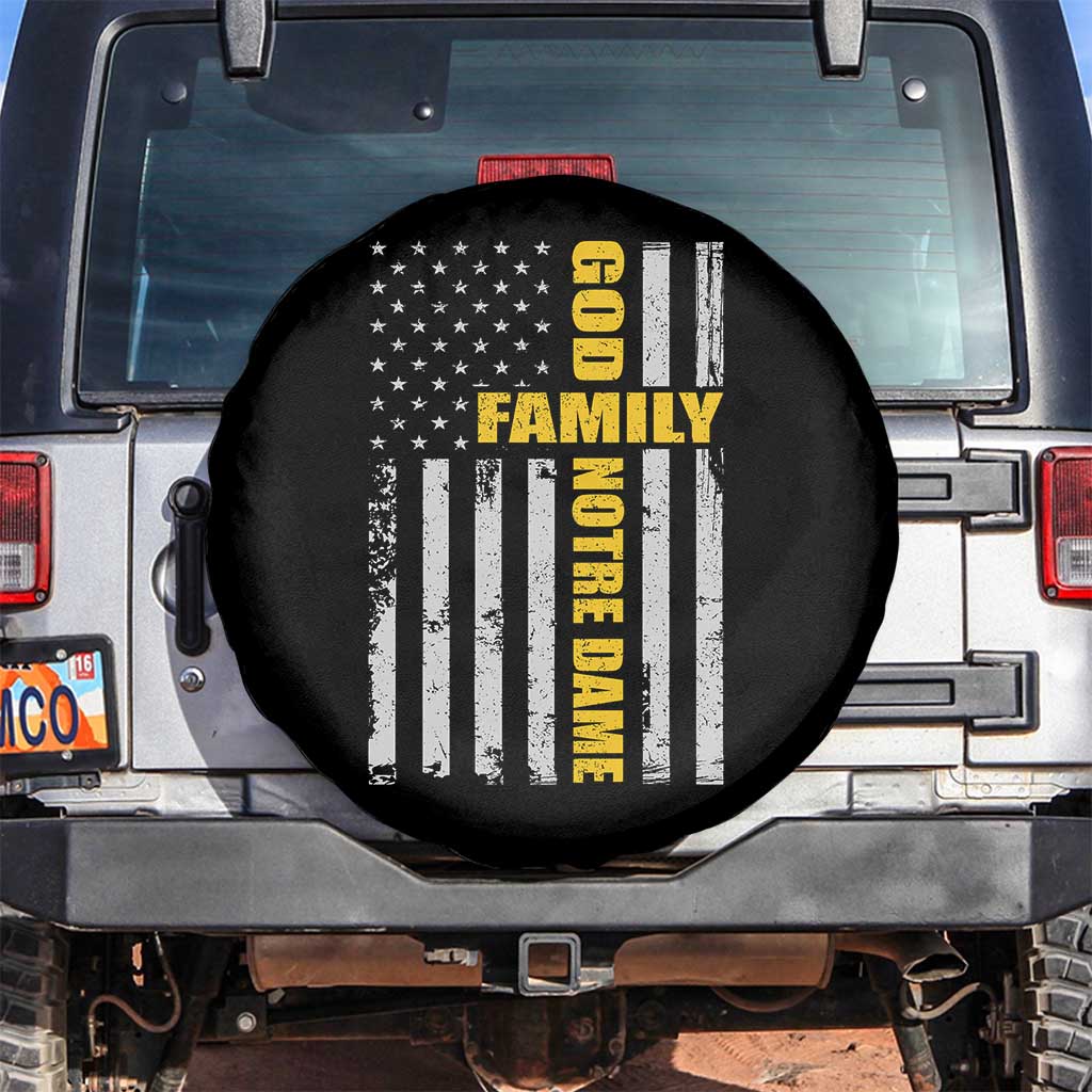 God Family Notre Dame Spare Tire Cover - Irish Patriotic American Flag TS11 No hole Black Print Your Wear