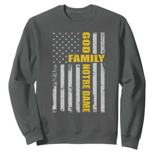 God Family Notre Dame Sweatshirt Irish Patriotic American Flag TS11 Dark Heather Print Your Wear