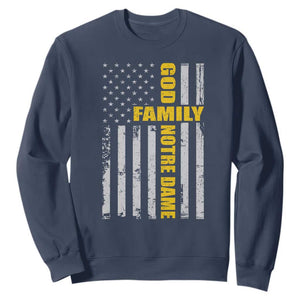 God Family Notre Dame Sweatshirt Irish Patriotic American Flag TS11 Navy Print Your Wear