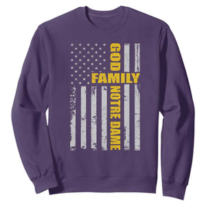 God Family Notre Dame Sweatshirt Irish Patriotic American Flag TS11 Purple Print Your Wear