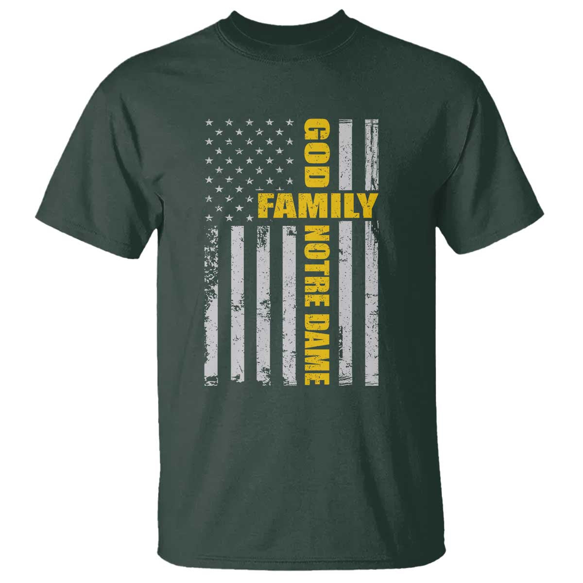 God Family Notre Dame T Shirt Irish Patriotic American Flag TS11 Dark Forest Green Print Your Wear