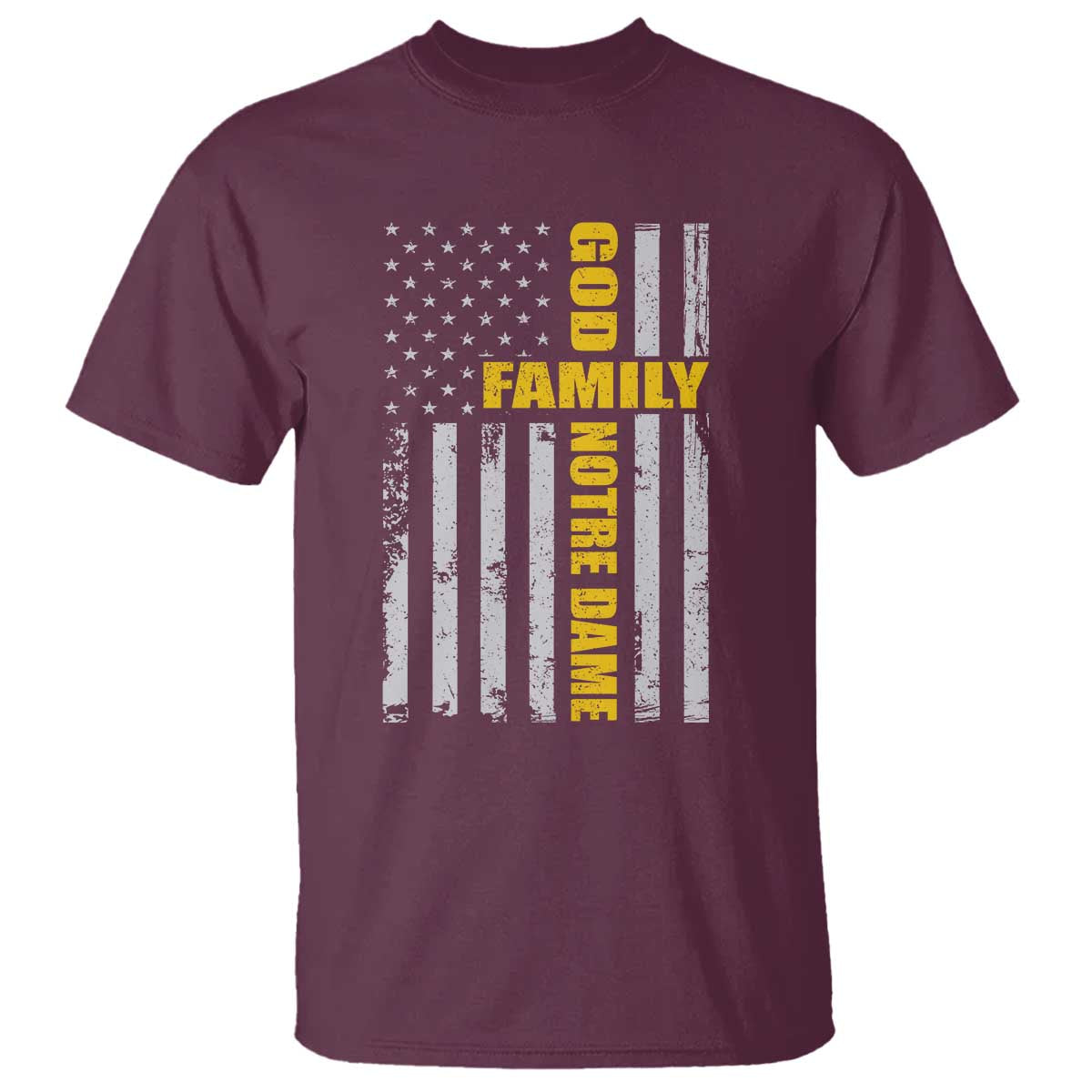 God Family Notre Dame T Shirt Irish Patriotic American Flag TS11 Maroon Print Your Wear
