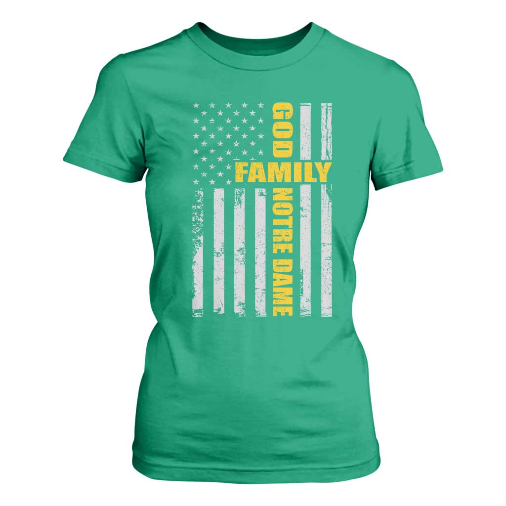 God Family Notre Dame T Shirt For Women Irish Patriotic American Flag TS11 Irish Green Print Your Wear