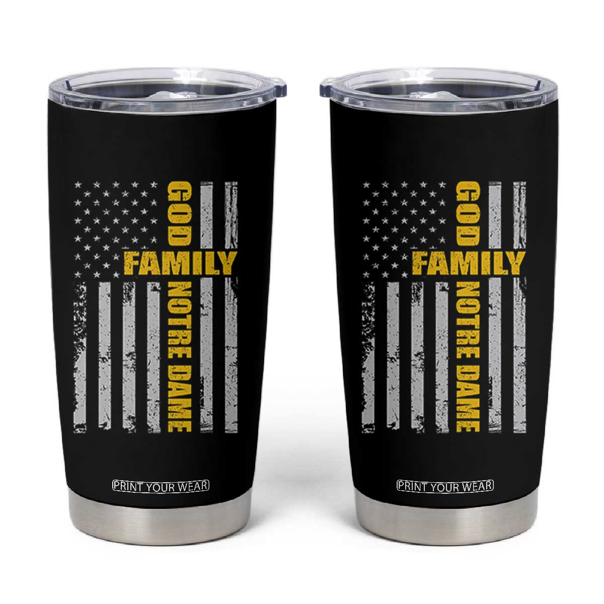 God Family Notre Dame Tumbler Cup Irish Patriotic American Flag TS11 Black Print Your Wear