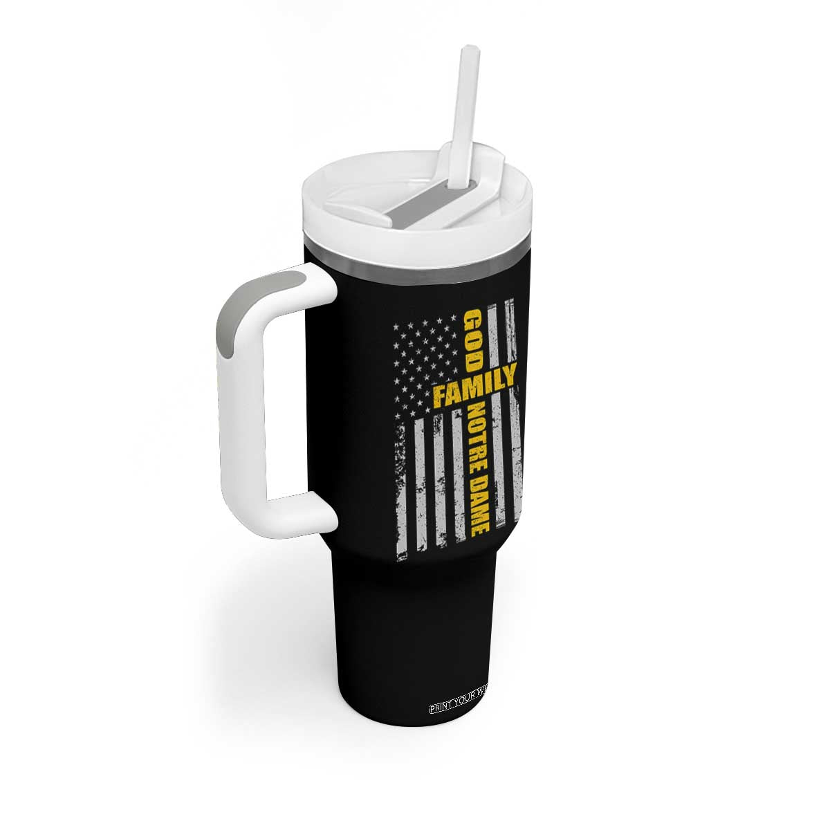 God Family Notre Dame Tumbler With Handle Irish Patriotic American Flag TS11 Print Your Wear