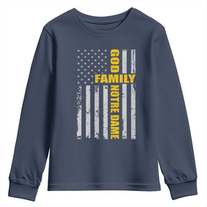 God Family Notre Dame Youth Sweatshirt Irish Patriotic American Flag TS11 Navy Print Your Wear