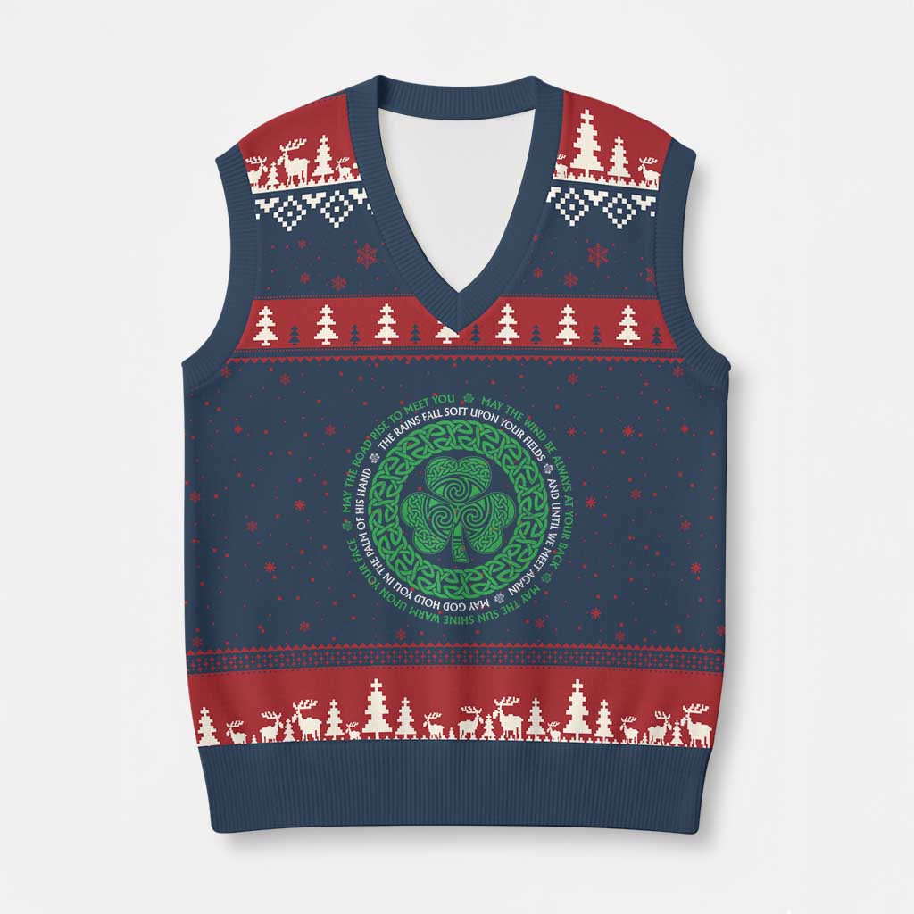 Irish Blessing May The Road Rise To Meet You V-Neck Knit Sweater Vest Celtic Knot Shamrock TS11 Navy Red Print Your Wear