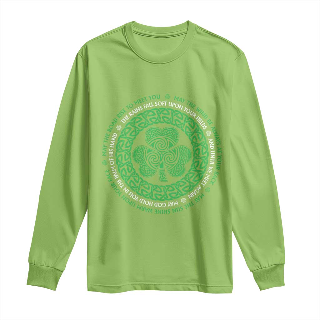 Irish Blessing May The Road Rise To Meet You Long Sleeve Shirt Celtic Knot Shamrock TS11 Lime Print Your Wear