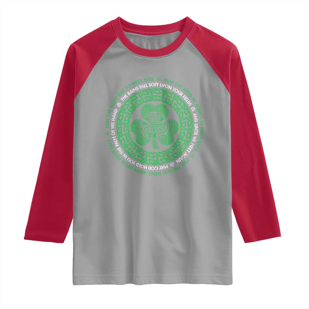 Irish Blessing May The Road Rise To Meet You Raglan Shirt Celtic Knot Shamrock TS11 Sport Gray Red Print Your Wear