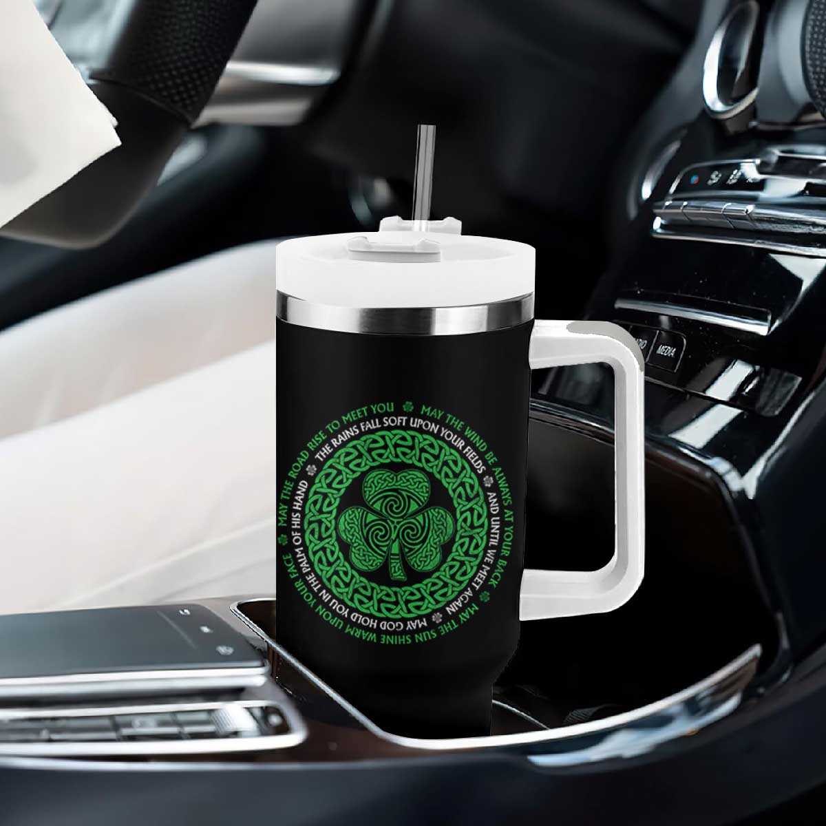 Irish Blessing May The Road Rise To Meet You Tumbler With Handle Celtic Knot Shamrock TS11 Print Your Wear