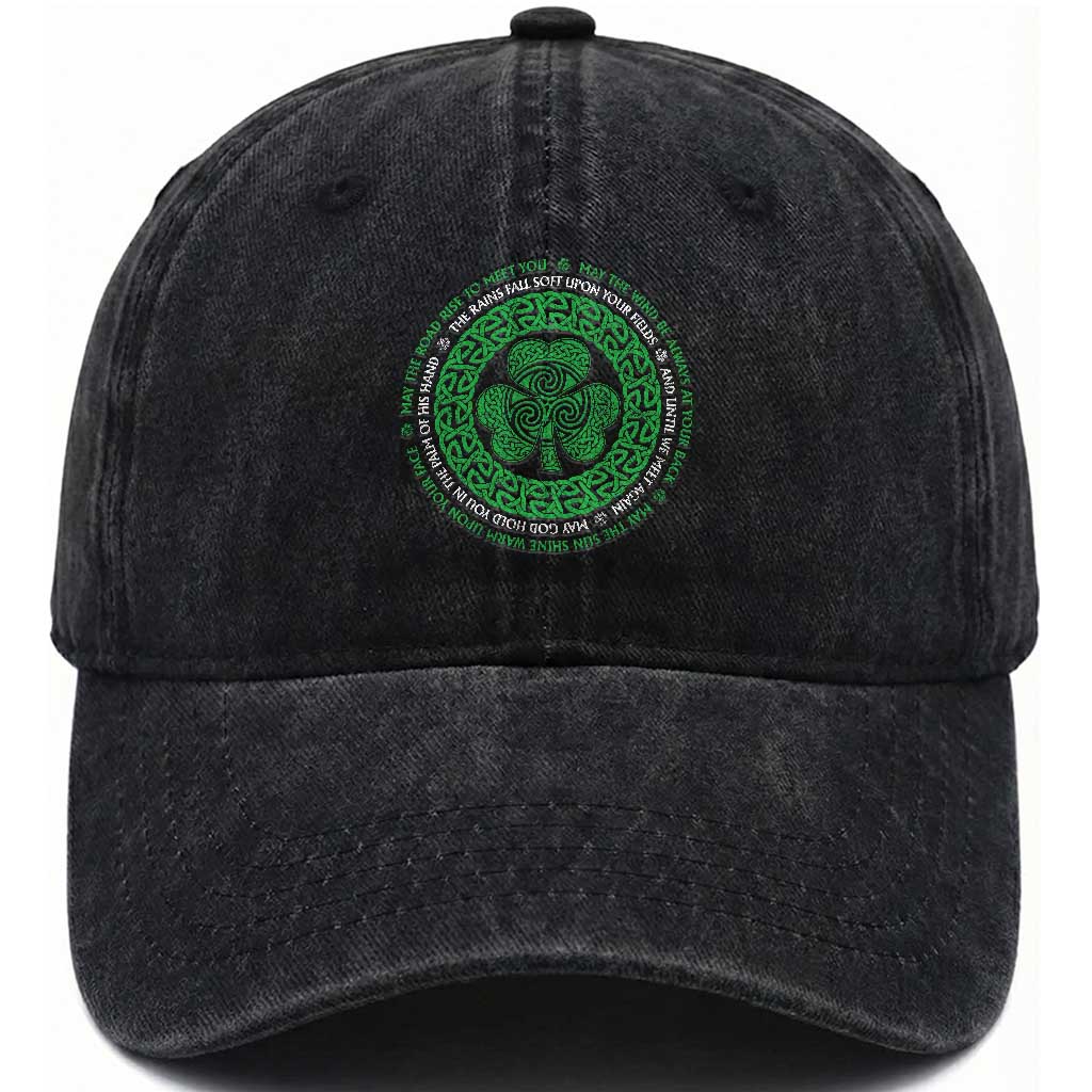 Irish Blessing May The Road Rise To Meet You Washed Cotton Baseball Cap Celtic Knot Shamrock TS11 Print Your Wear